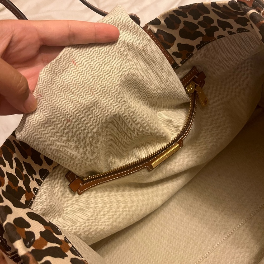 Tory Burch Leopard Print Canvas Tote with Brown Leather Trim - Picture 9 of 9